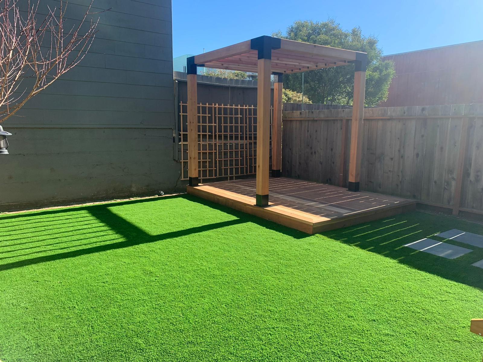 Artificial turf, Deck and pergola