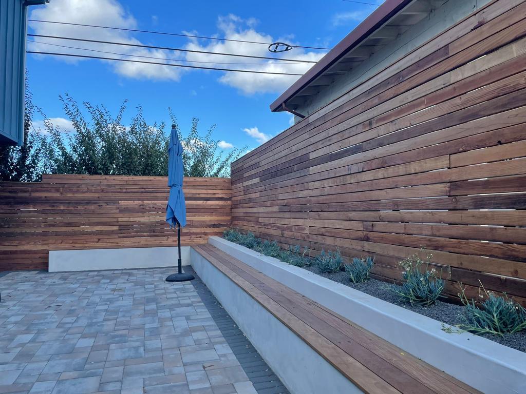 Concrete planter box, Redwood