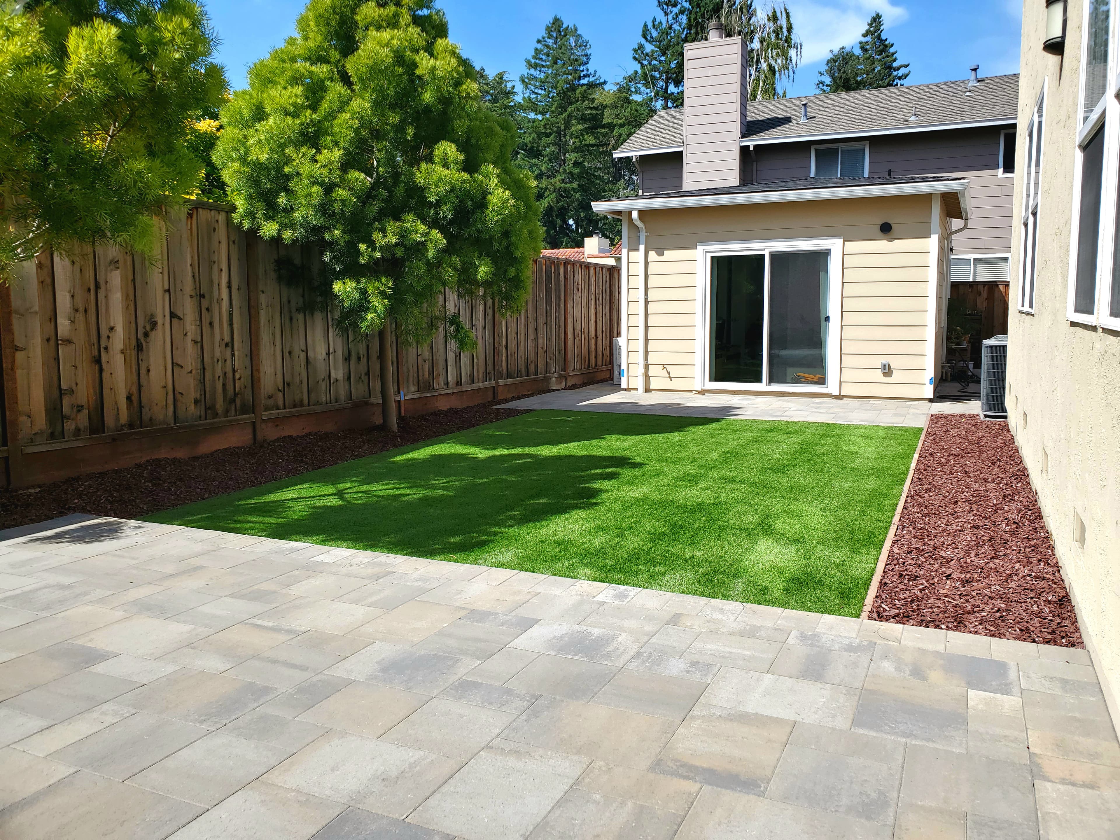 artificial turf, pavers, mulch