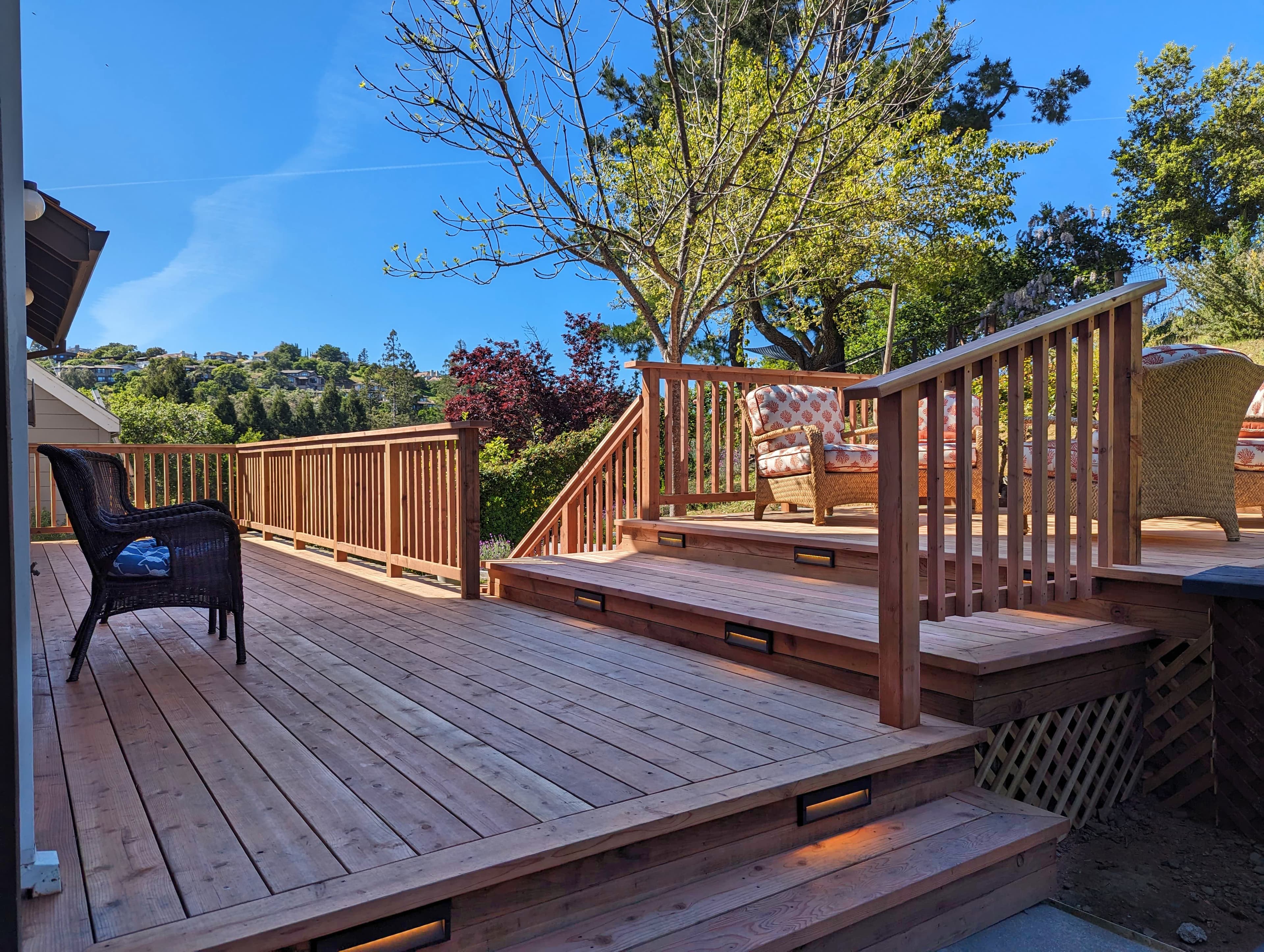 Redwood deck, step lights