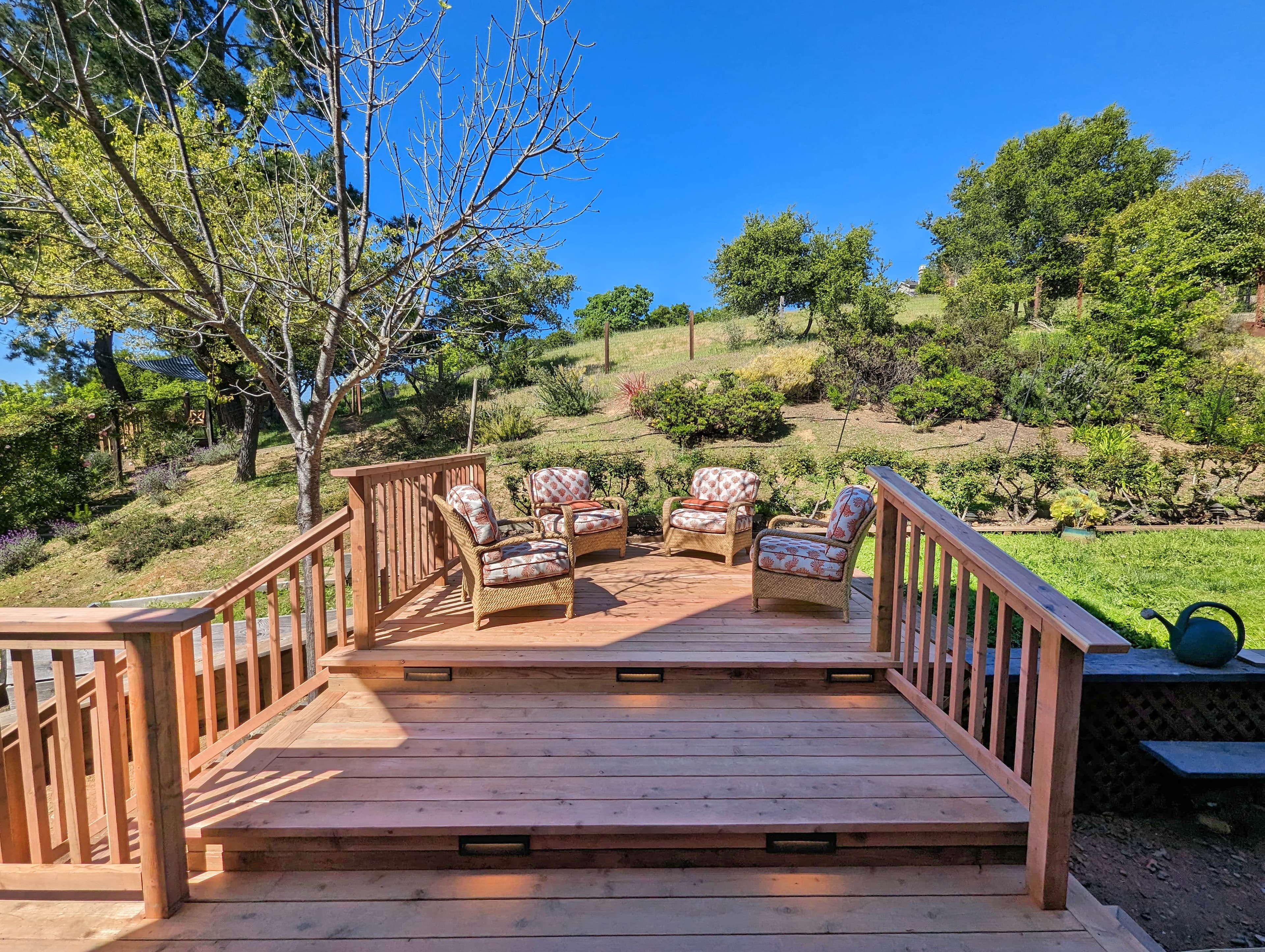 Redwood deck, step lights